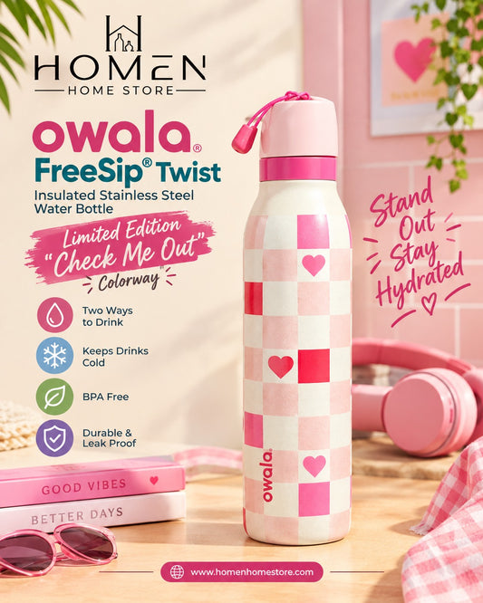 Owala FreeSip Twist bottle in the limited edition "Check Me Out" colorway