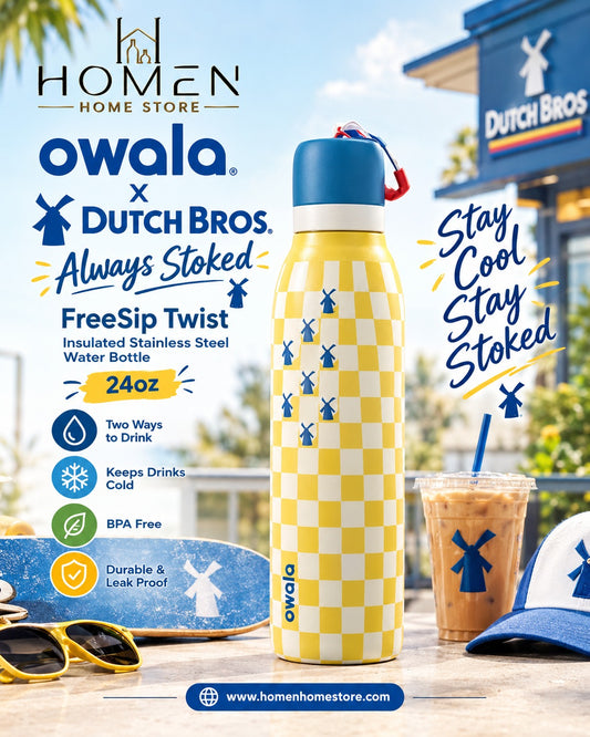 Owala x Dutch Bros “Always Stoked” FreeSip Twist Insulated Stainless Steel Water Bottle | 24oz