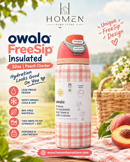 Owala Freesip Insulated 32oz Peach Checker