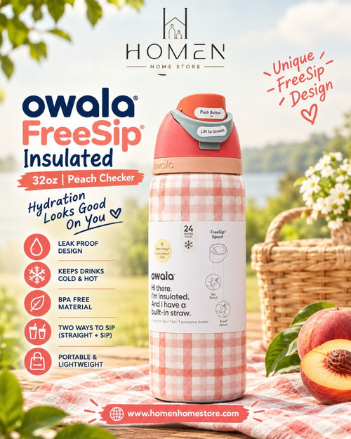 Owala Freesip Insulated 32oz Peach Checker