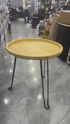 Bamboo Side Table with Retractable Metal Legs