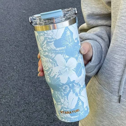 Sitarayuri Floral Stainless Steel 900ml (30oz )Tumbler with Handle & Straw – Leakproof & Travel Friendly