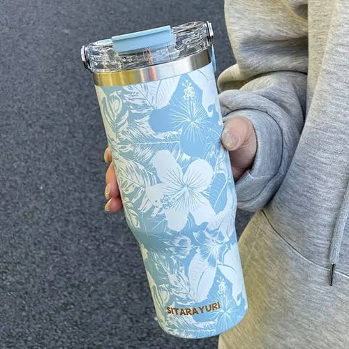 Sitarayuri Floral Stainless Steel 900ml (30oz )Tumbler with Handle & Straw – Leakproof & Travel Friendly