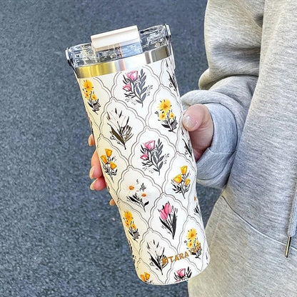Sitarayuri Floral Stainless Steel 900ml (30oz )Tumbler with Handle & Straw – Leakproof & Travel Friendly