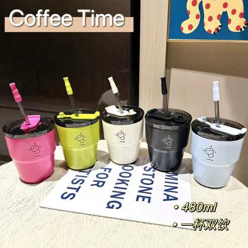 New Korean style coffee cup with steel straw 480ml