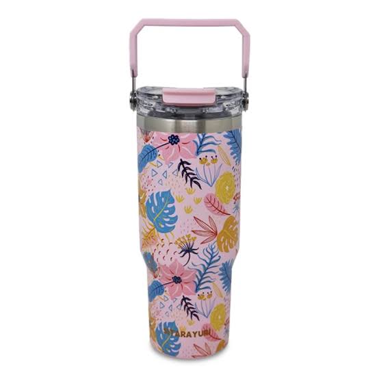 Sitarayuri Floral Stainless Steel 900ml (30oz )Tumbler with Handle & Straw – Leakproof & Travel Friendly